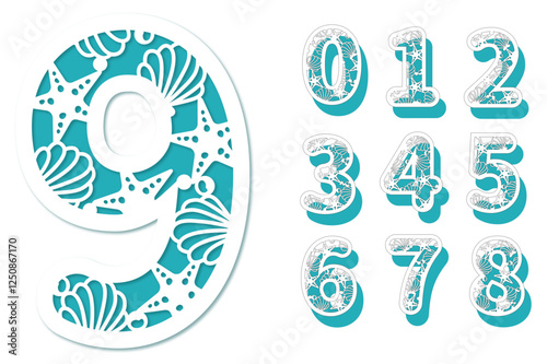 Layered Birthday numbers with seashell, Layered cake topper template