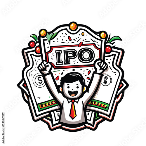 A jubilant person joyfully celebrating a successful IPO investment, showcasing wealth and achievement.