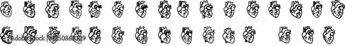 set of bundle outline style human heart icon