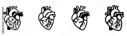 set of bundle outline style human heart icon