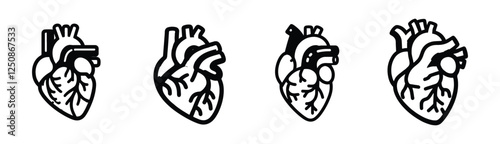 set of bundle outline style human heart icon