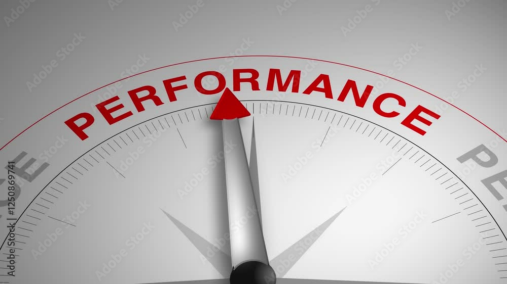 Performance text or word with a gauge arrow on a compass, representing guidance and direction on a clean white background. Ideal for business, coaching, consulting, and self-improvement concept Performance text or word with a gauge arrow on a compass, representing guidance and direction on a clean white background. Ideal for business, coaching, consulting, and self-improvement concept