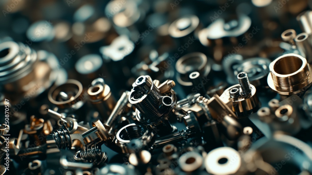 Close-Up View of Intricate Metallic Parts and Mechanical Components Close-Up View of Intricate Metallic Parts and Mechanical Components