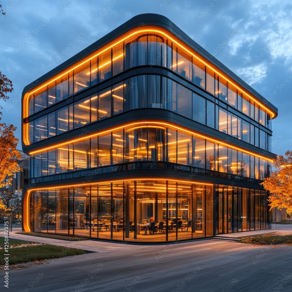 Obraz premium Modern Glass Office Building at Dusk