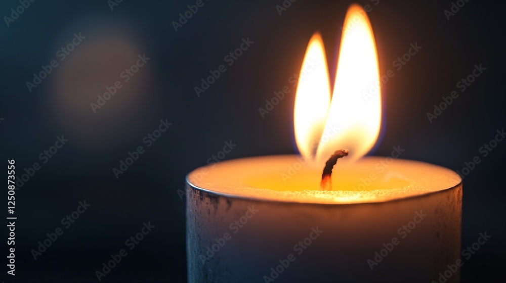 Close up view of two burning candles with peaceful flames creating a calming and relaxing ambiance in a dark space : Generative AI Close up view of two burning candles with peaceful flames creating a calming and relaxing ambiance in a dark space : Generative AI