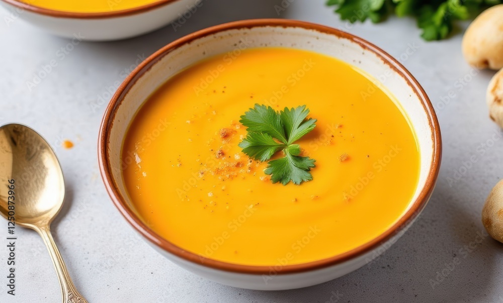 Delicious creamy orange soup with herbs Delicious creamy orange soup with herbs