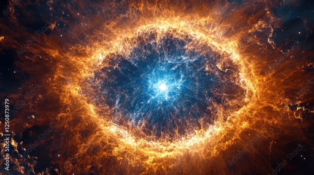 Fototapeta premium Brilliant blue planetary nebula resembling glowing cosmic eye in deep space.