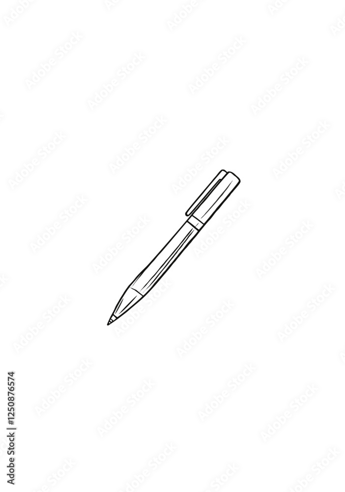 Minimalist Vector Illustration of a Ballpoint Pen in Black and White on Transparent Background Minimalist Vector Illustration of a Ballpoint Pen in Black and White on Transparent Background
