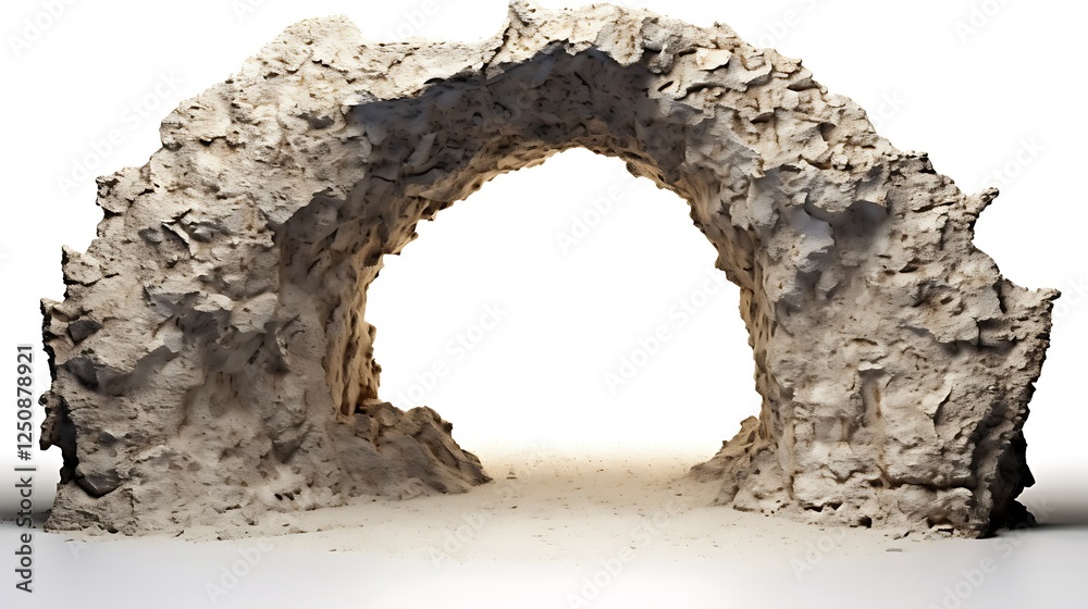 Fototapeta premium rugged hole in concrete surface with rough, textured edges on white background