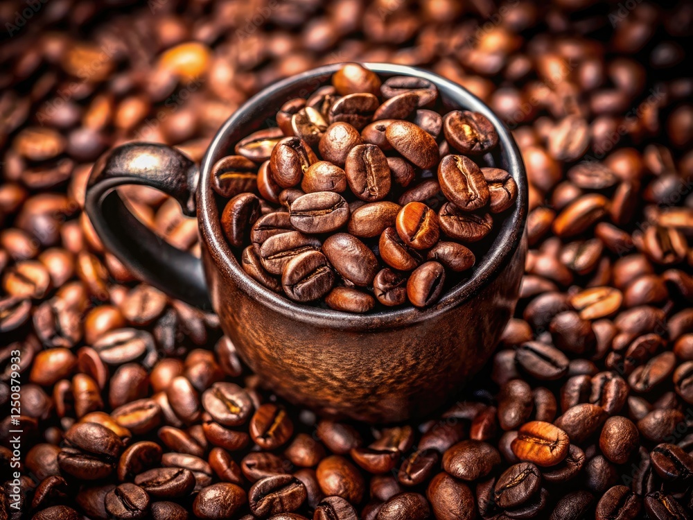 Fototapeta premium Rich, dark roast coffee beans, a close-up showcasing their aromatic texture.