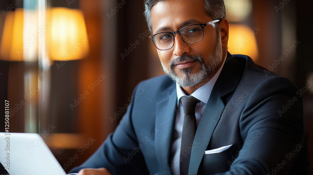 Fototapeta premium Indian businessman working in office