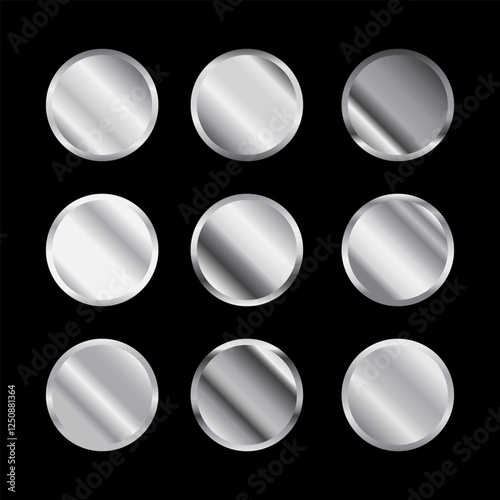 Silver gradients set. Round Circle badge Metallic gray gradients. Elegant gold swatch palette collection. A creative element for your design or logo banner and medal