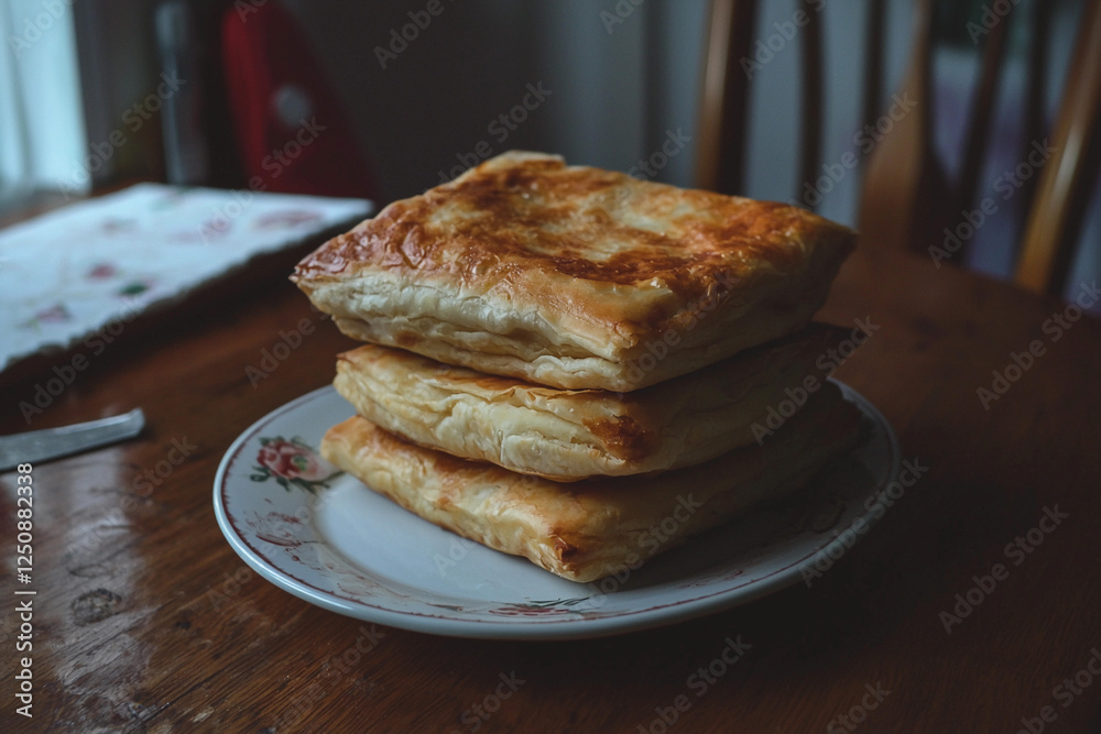 Flaky homemade pastries on a rustic plate