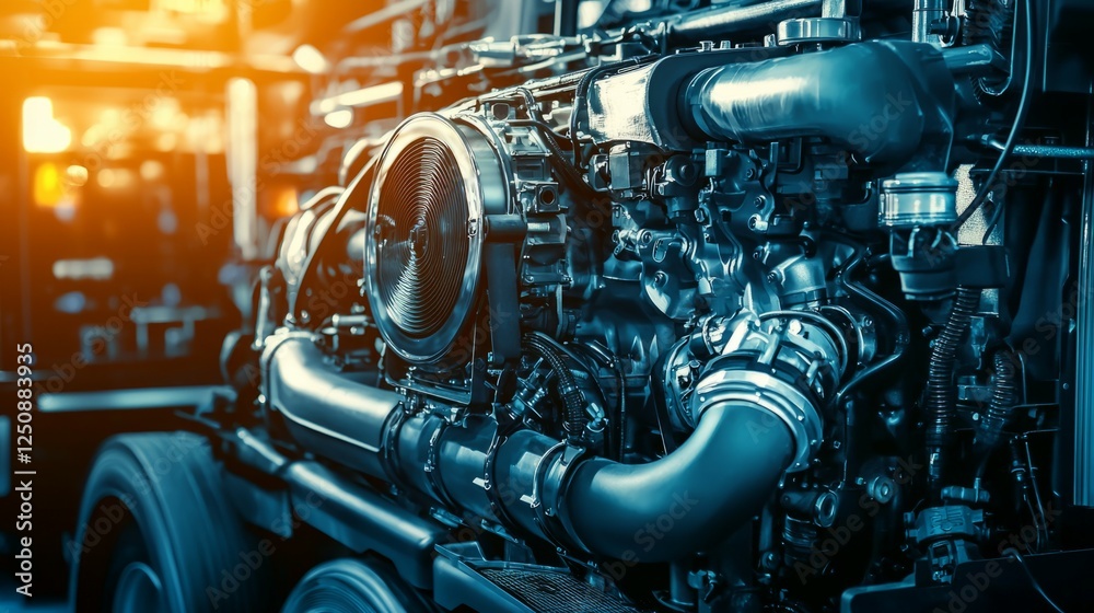 Obraz premium Detailed Close-Up of Engine Components in Industrial Setting