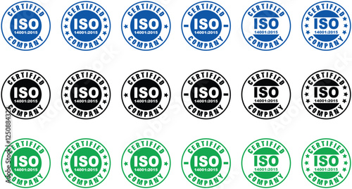 ISO 14001 logo certification, Certified Company Certificate ISO Blue vector, Quality Certificate, iso mark certification, ISO 14001:2015 certified symbol vector illustration, best Certified Company