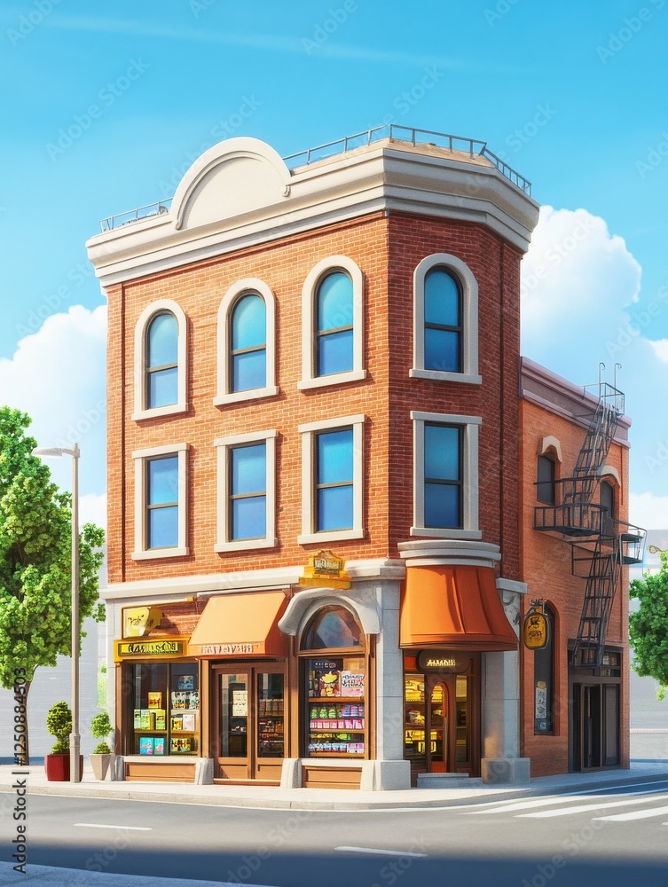 Fototapeta premium building store cartoon style 3d rendering, illustration