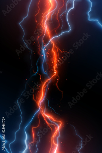 Red and blue lightnings with sparks