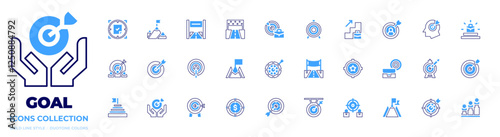 Goal icon collection. Bold line style. Duotone colors. goal, race, target, career, perfection