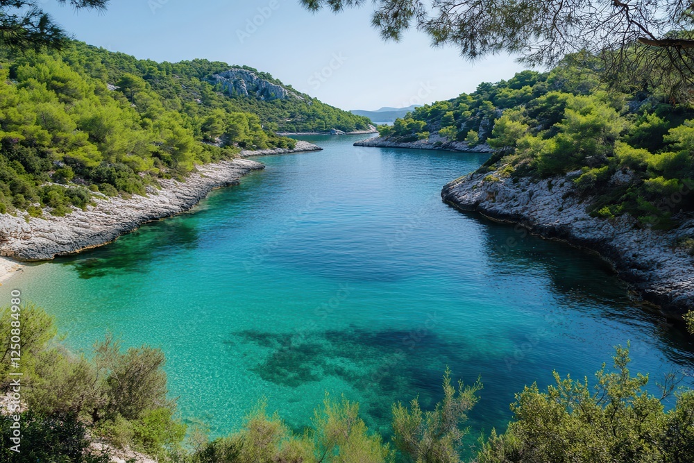 Sunset Over a Secluded Cove with Clear Turquoise Water . Sunset Over a Secluded Cove with Clear Turquoise Water .