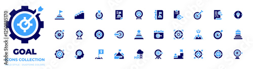 Goal icon collection. Bold style. Duotone colors. target, dartboard, goal, darts, stepbystep