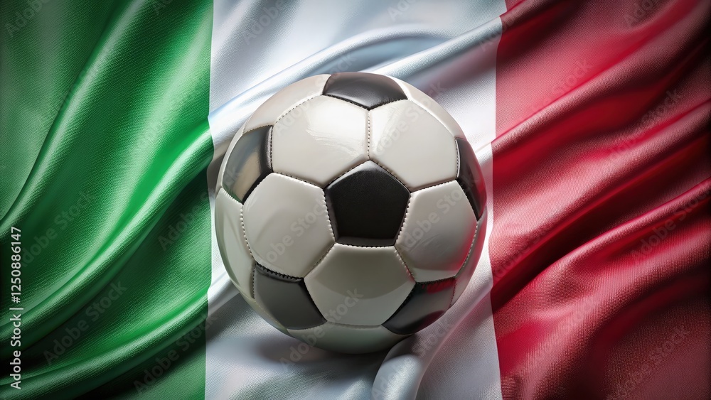 Soccer Ball Resting on the Wavy Mexican Flag Background. Generative AI Soccer Ball Resting on the Wavy Mexican Flag Background. Generative AI