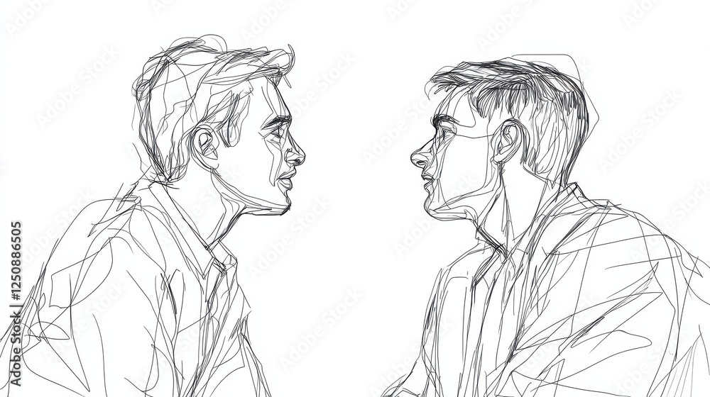 continuous line drawing of two coworkers talking continuous line drawing of two coworkers talking