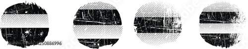 Vector rough edges badges set .Grunge set of textured black labels . Pack of vector stickers. Grunge circle stamps, insignias, labels, tags for your design. Grunge textured black vector rubber stamps