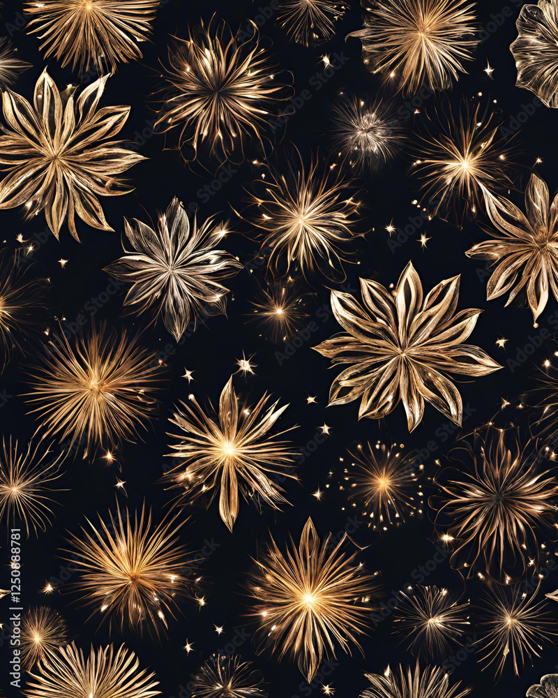 Fototapeta premium new year, golden, fireworks, background, wallpaper, celebration, 2025, festive, sparkles, glitter, shimmering, lights, bokeh, midnight, party, holiday, joy, happiness, success, colorful, abstract, exp