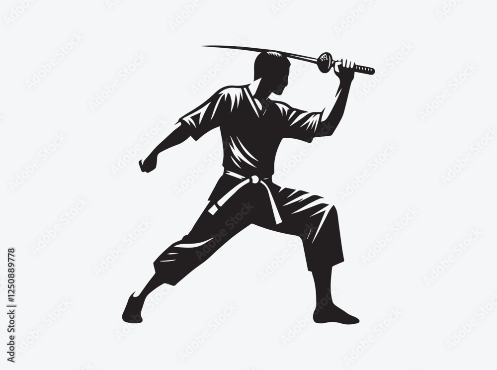 Dynamic Silhouette of an Arnis Player in Battle Position Dynamic Silhouette of an Arnis Player in Battle Position
