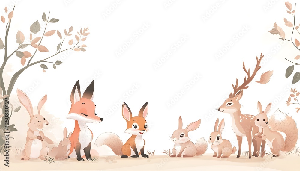 Adorable Woodland Creatures Gather In Autumn Setting Adorable Woodland Creatures Gather In Autumn Setting