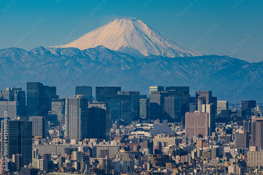 Skyscrapers at Tokyo central area with Mount Fuji background at daytime