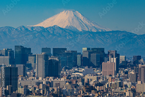 Skyscrapers at Tokyo central area with Mount Fuji background at daytime photo