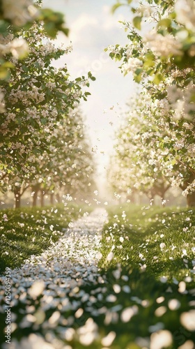 Wallpaper Mural Serene Blossom Pathway Through Lush Flowering Orchard Landscape Torontodigital.ca