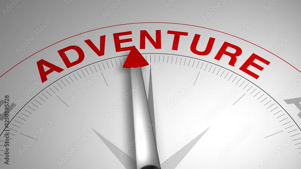 Adventure text or word with a gauge arrow on a compass, representing guidance and direction on a clean white background. Ideal for business, coaching, consulting, and self-improvement concept Adventure text or word with a gauge arrow on a compass, representing guidance and direction on a clean white background. Ideal for business, coaching, consulting, and self-improvement concept