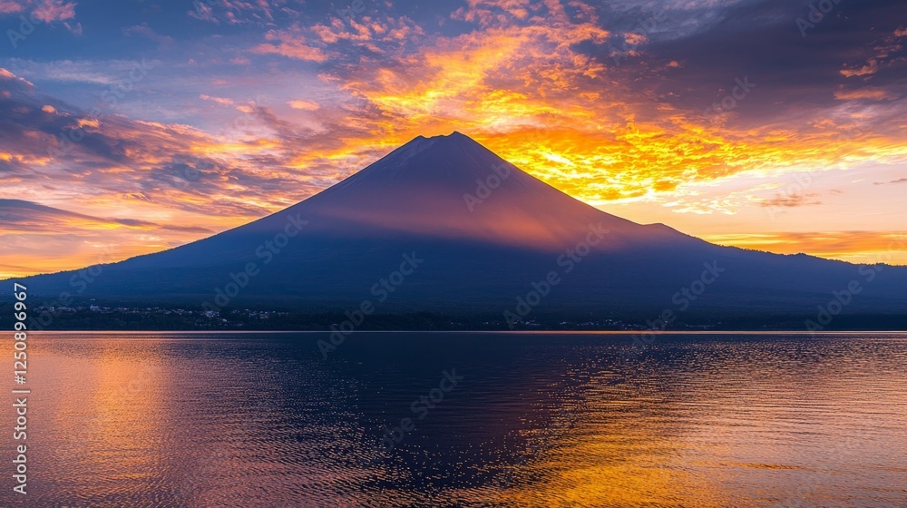 Majestic Sunrise Over Mt Fuji Reflected in Calm Water Majestic Sunrise Over Mt Fuji Reflected in Calm Water