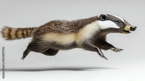 Obraz na płótnie A badger leaping into the air with its mouth open, capturing a moment of playfulness w salonie