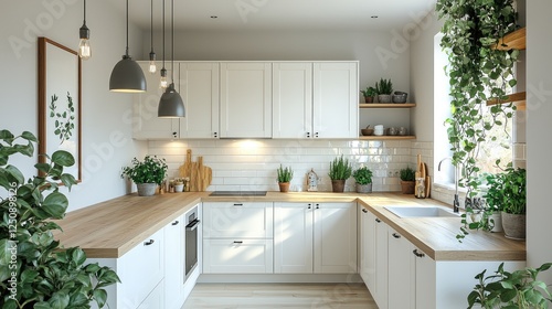 Modern L Shaped Kitchen Design With Abundant Greenery
