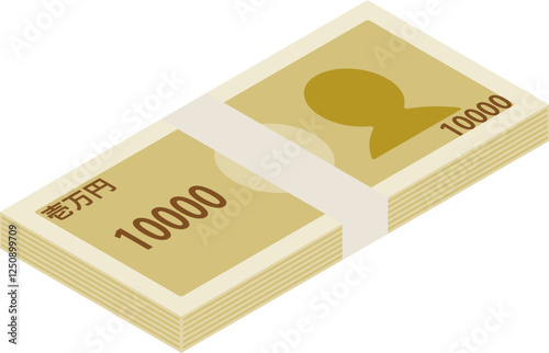 シンプルな100万円の札束を右上向きに描いたアイソメトリックイラスト