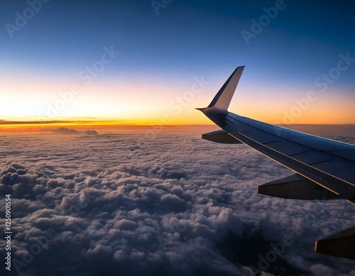 Airplane Wing Above the Clouds at Sunset Generated image