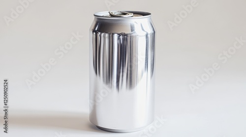 A can of soda sitting on a table