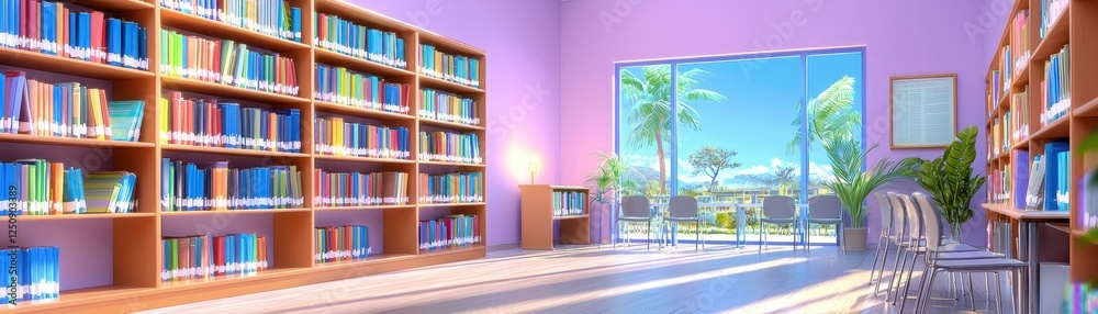 Fototapeta premium A vibrant and serene library interior