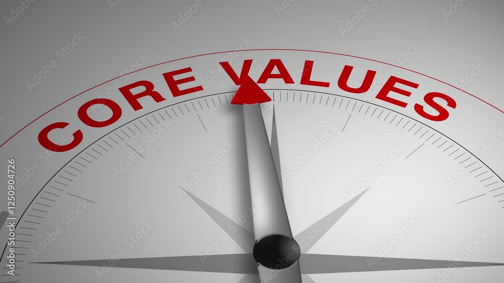 Core Value text or word with a gauge arrow on a compass, representing guidance and direction on a clean white background. Ideal for business, coaching, consulting, and self-improvement concept Core Value text or word with a gauge arrow on a compass, representing guidance and direction on a clean white background. Ideal for business, coaching, consulting, and self-improvement concept