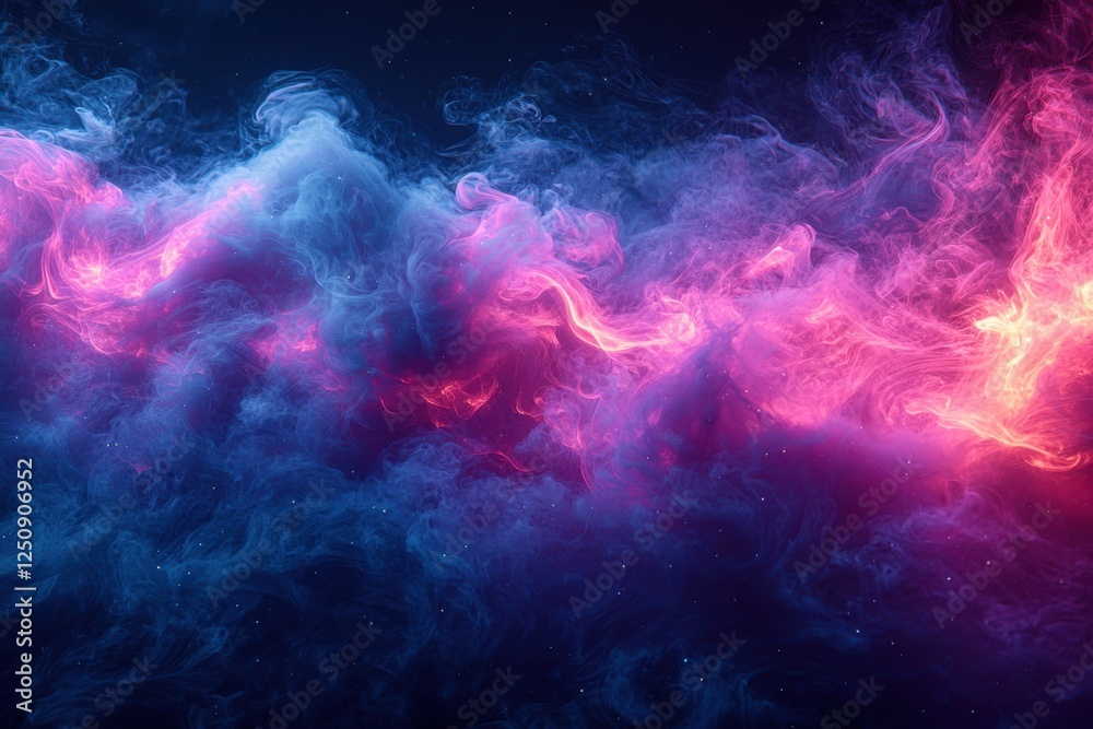 Swirling ethereal clouds of deep blue and purple neon smoke create a mystical atmosphere with soft light diffusion and glowing effects Swirling ethereal clouds of deep blue and purple neon smoke create a mystical atmosphere with soft light diffusion and glowing effects