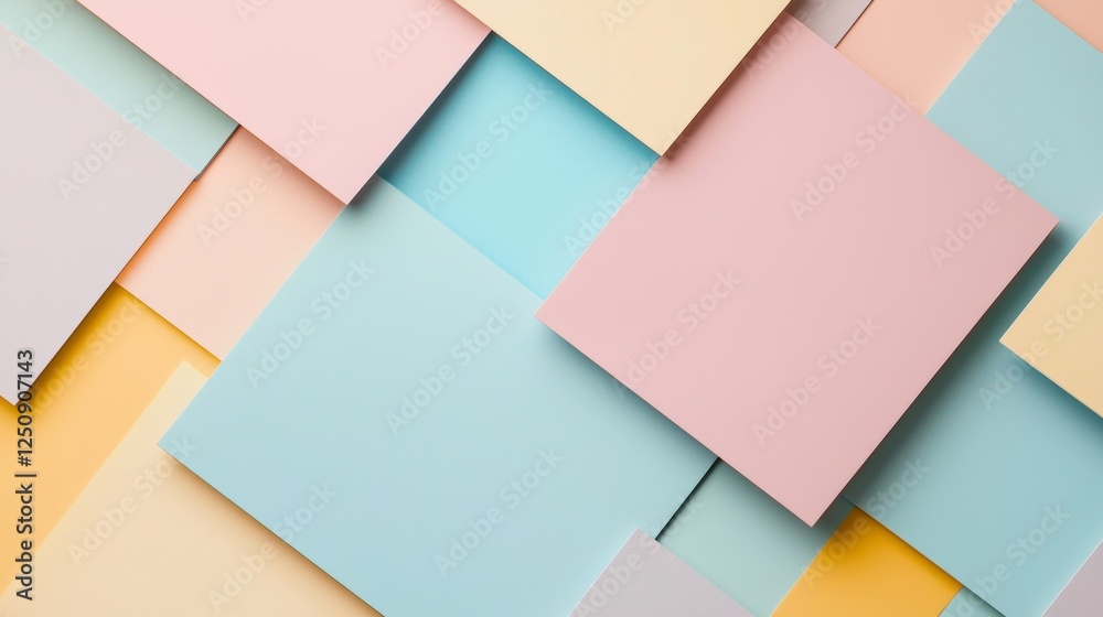 Overlapping pastel-colored paper cards create an abstract geometric composition with subtle shadows and soft hues, providing a visually appealing background Overlapping pastel-colored paper cards create an abstract geometric composition with subtle shadows and soft hues, providing a visually appealing background