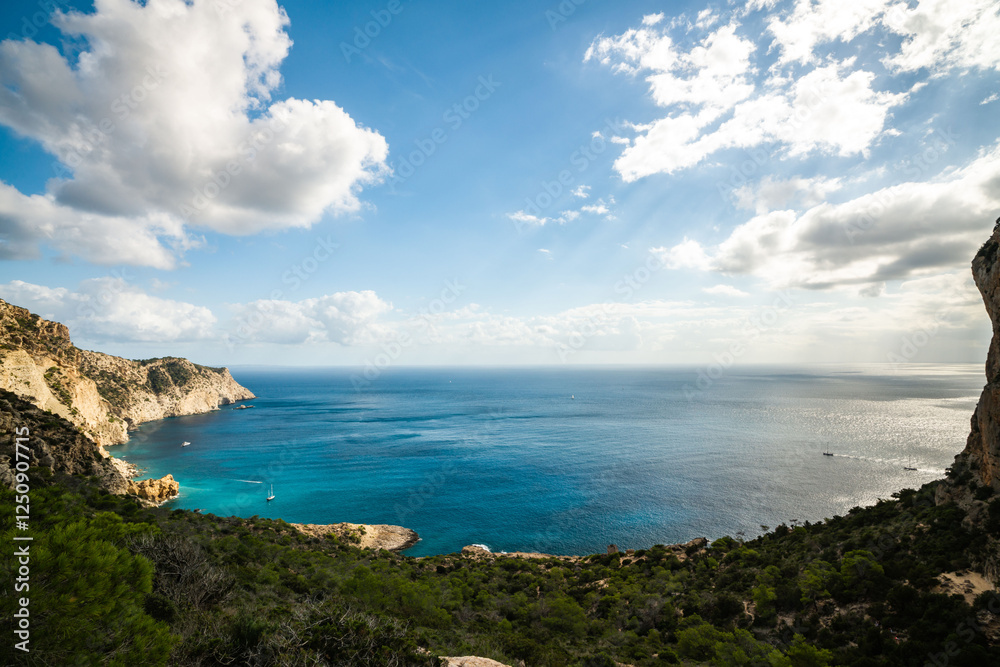 Stunning Coastal View Overlooking the Mediterranean Sea in Ibiza, Spain Stunning Coastal View Overlooking the Mediterranean Sea in Ibiza, Spain