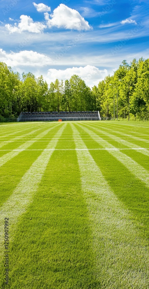 Well-maintained soccer field under blue sky. Well-maintained soccer field under blue sky.