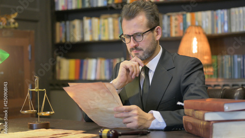 Middle Aged Lawyer Reading Court Orders in Office