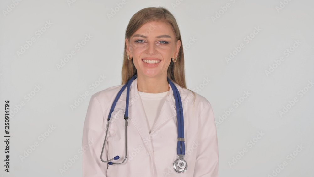 Portrait of Smiling Female Doctor on White Background Portrait of Smiling Female Doctor on White Background