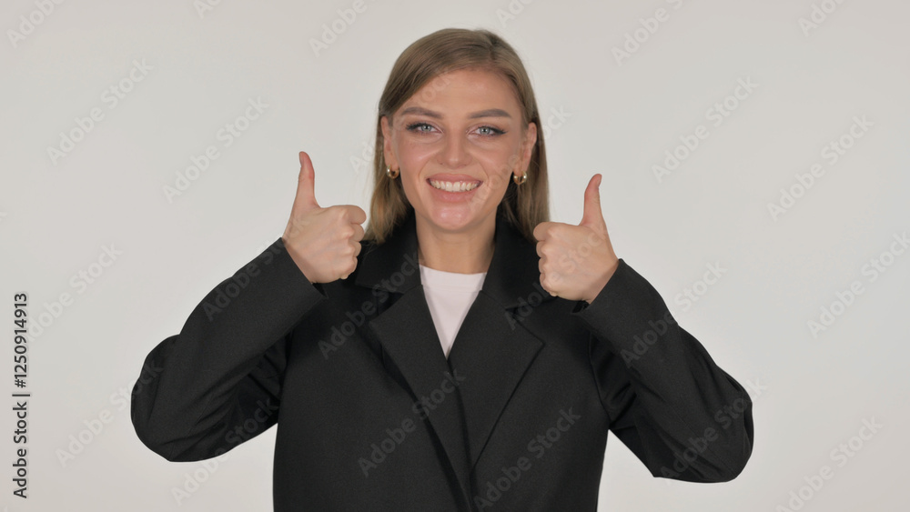 Portrait of Businesswoman with Thumbs Up on White Background Portrait of Businesswoman with Thumbs Up on White Background