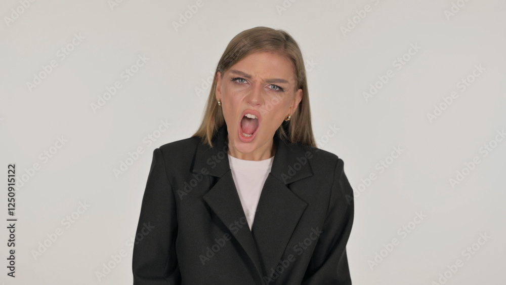 Portrait of Angry Businesswoman Talking in Anger on White Background Portrait of Angry Businesswoman Talking in Anger on White Background